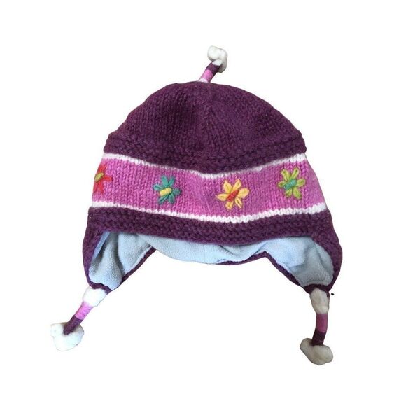 Everest Designs Nepal Girls Wool Hat Fleece Lined Winter Beanie Ear Flaps 3-5T - Picture 4 of 5